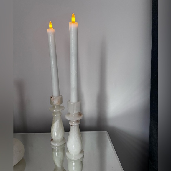 Other - 6” White Alabaster Taper Candle Holders - Set of 2